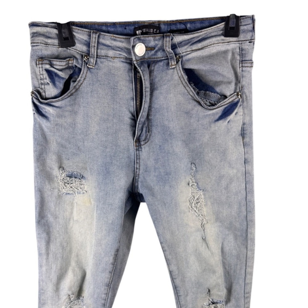 Waimea New York Mens  32x32 Skinny Fit Distressed Ripped Light Wash Blue Jeans